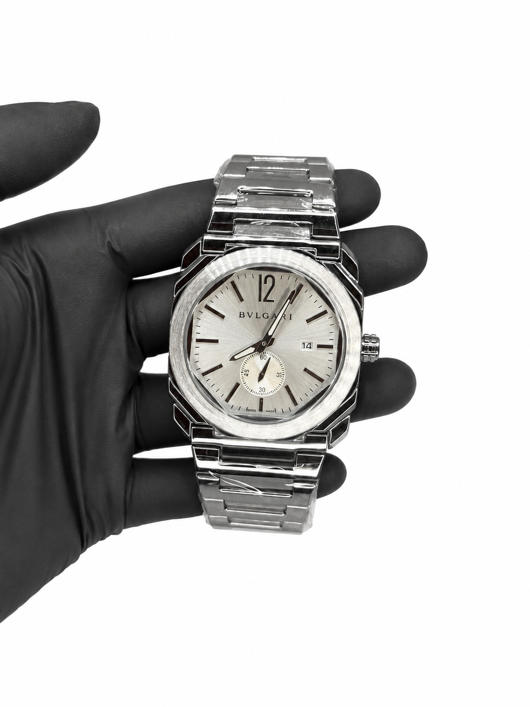 Relógio Masculino Bvlgari Prata com Mostrador Branco