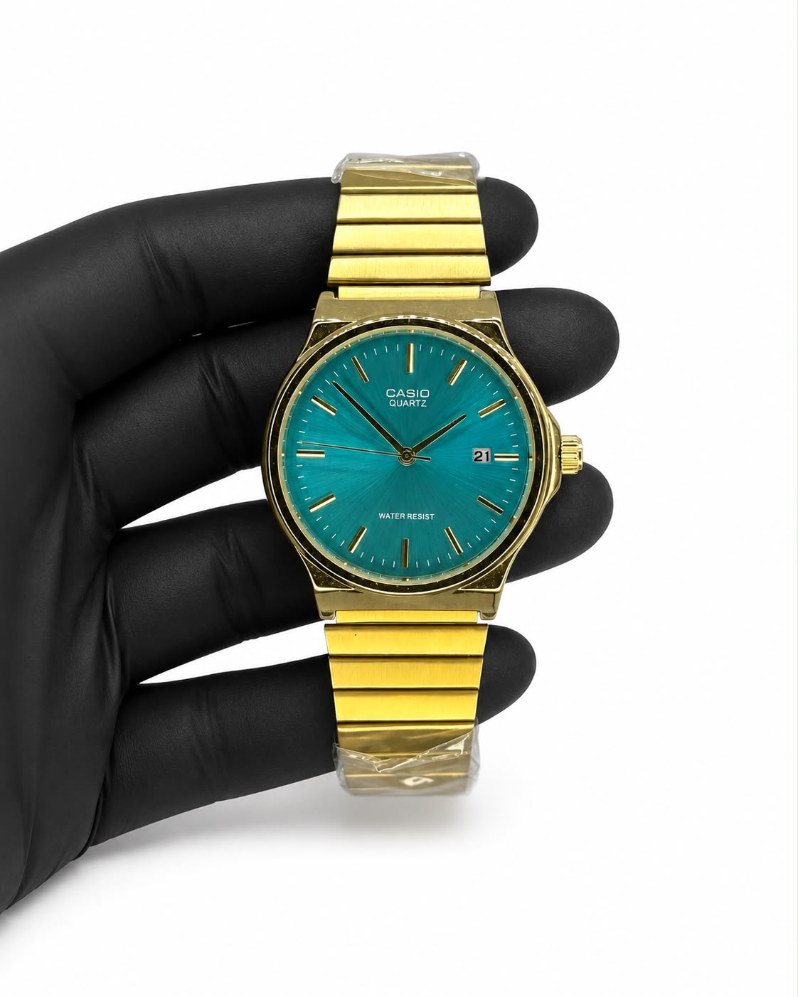 Relógio Casio Dourado com Mostrador Verde Turquesa
