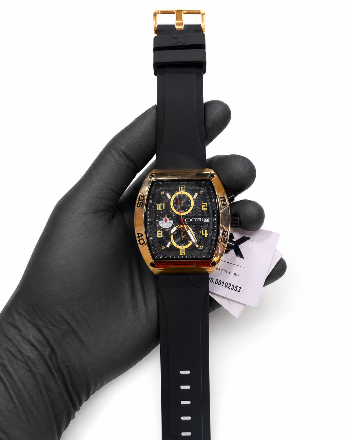 Relógio Extri Tonneau Dourado com Pulseira Preta