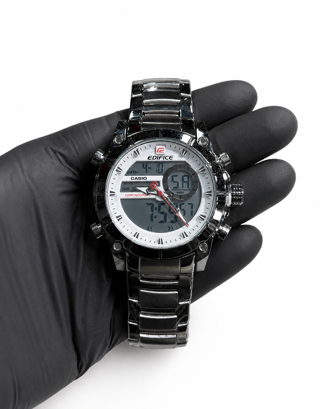 Relógio Casio Edifice Anadigi Preto com Mostrador Branco
