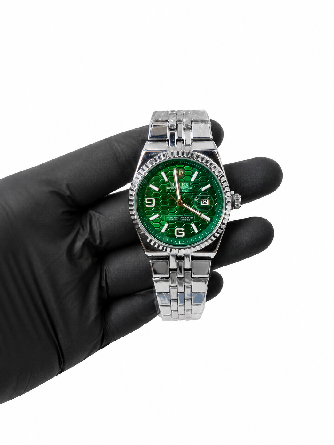 Relógio Feminino Prata com Mostrador Verde Texturizado
