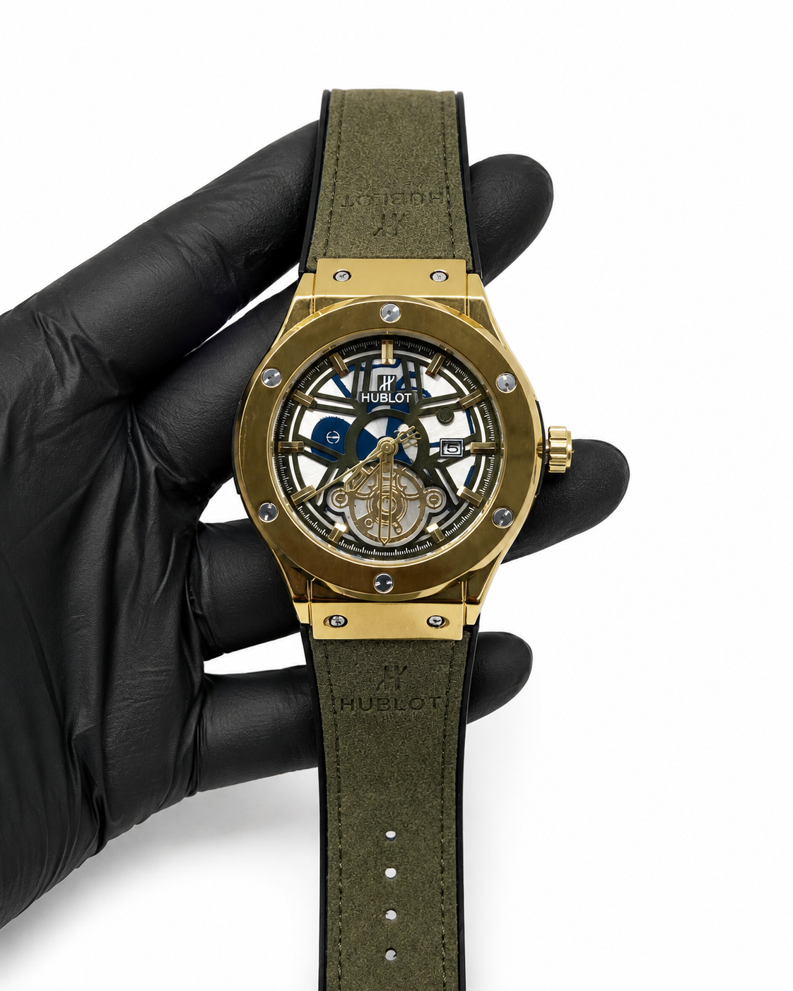 Relógio Feminino Skeleton Dourado com Pulseira Verde – 1ª Linha