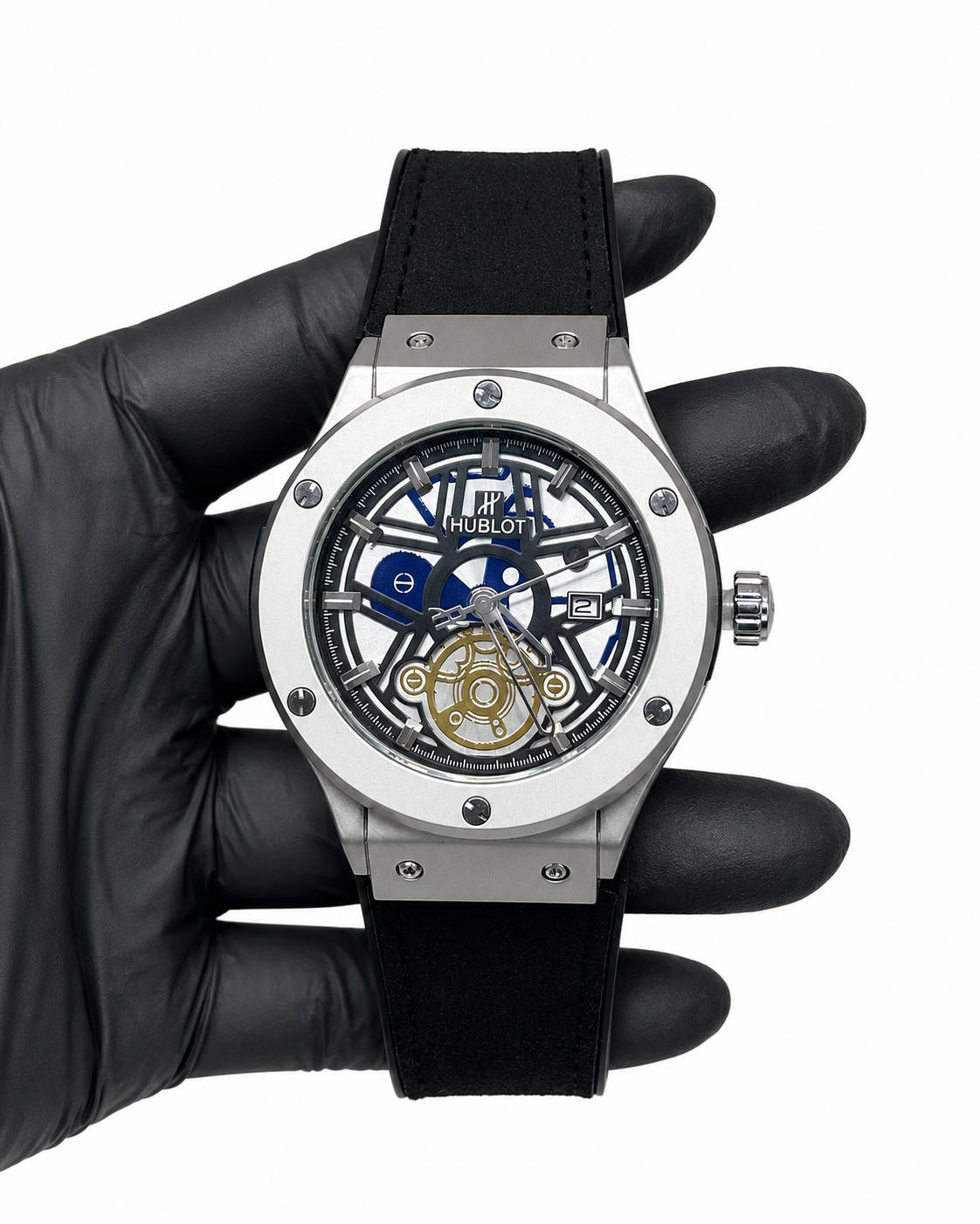 Relógio Feminino Skeleton Prata com Pulseira Preta – 1ª Linha