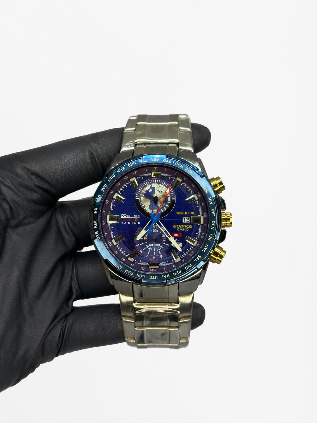 Relógio Masculino Cronógrafo Azul com Detalhes Dourados