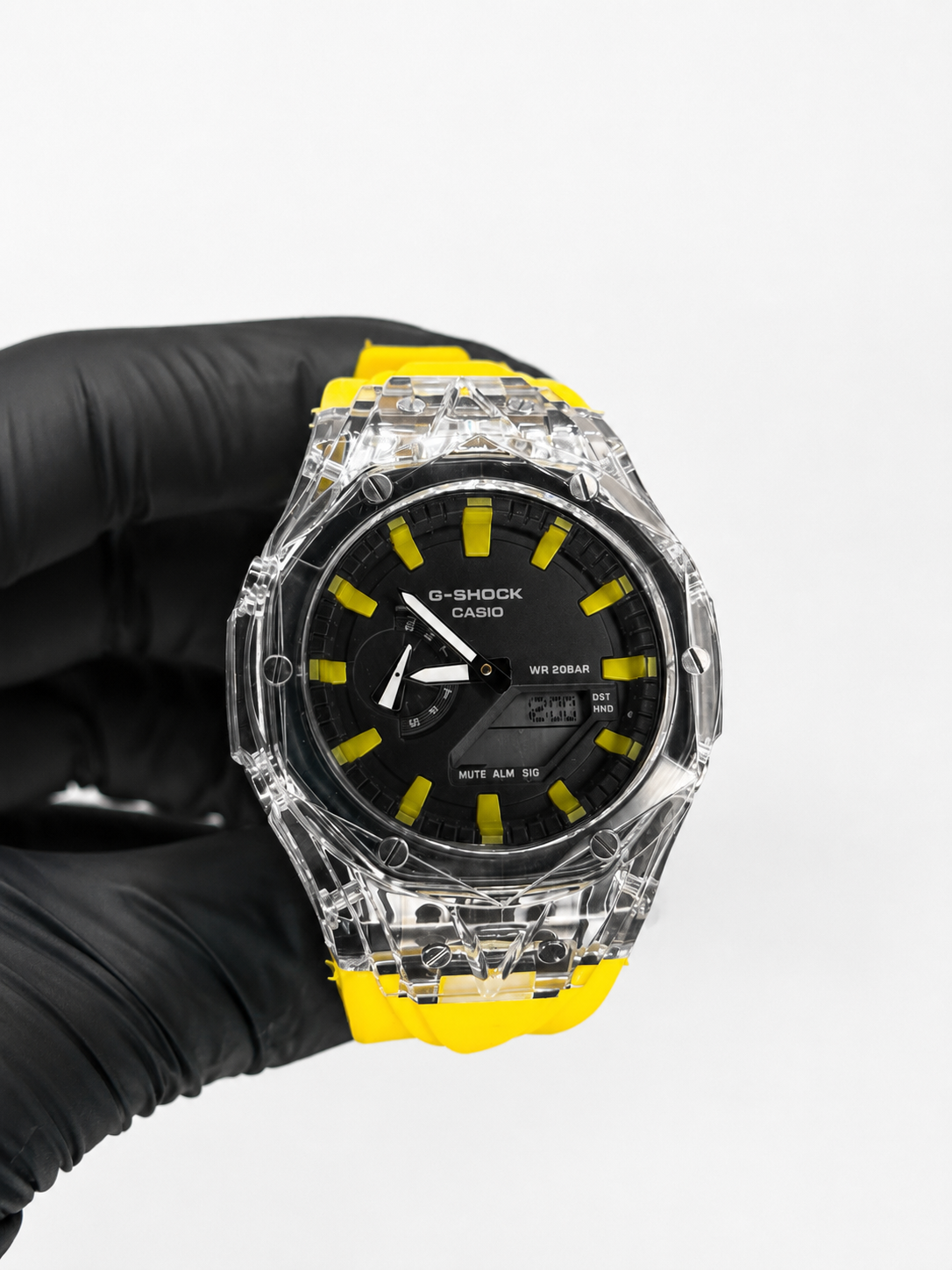 Relógio Masculino Transparente Preto e Amarelo