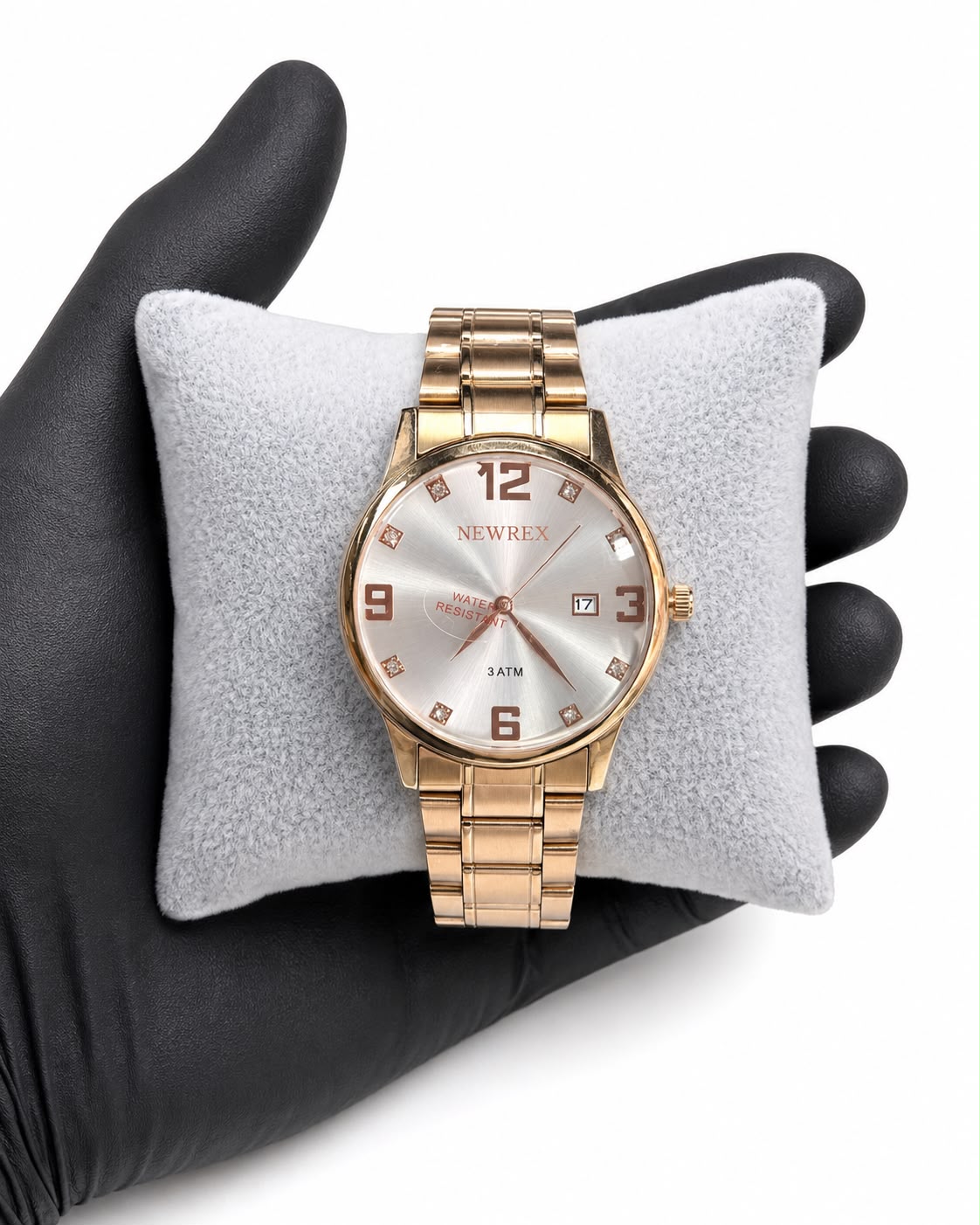 Relógio Newrex Dourado — Mostrador Rose com Data