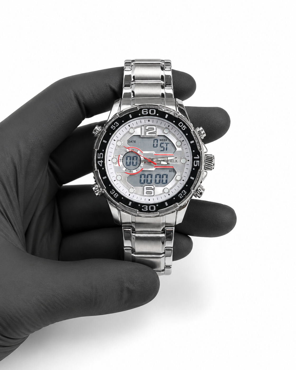 Relógio Trex Anadigi Prata com Mostrador Branco